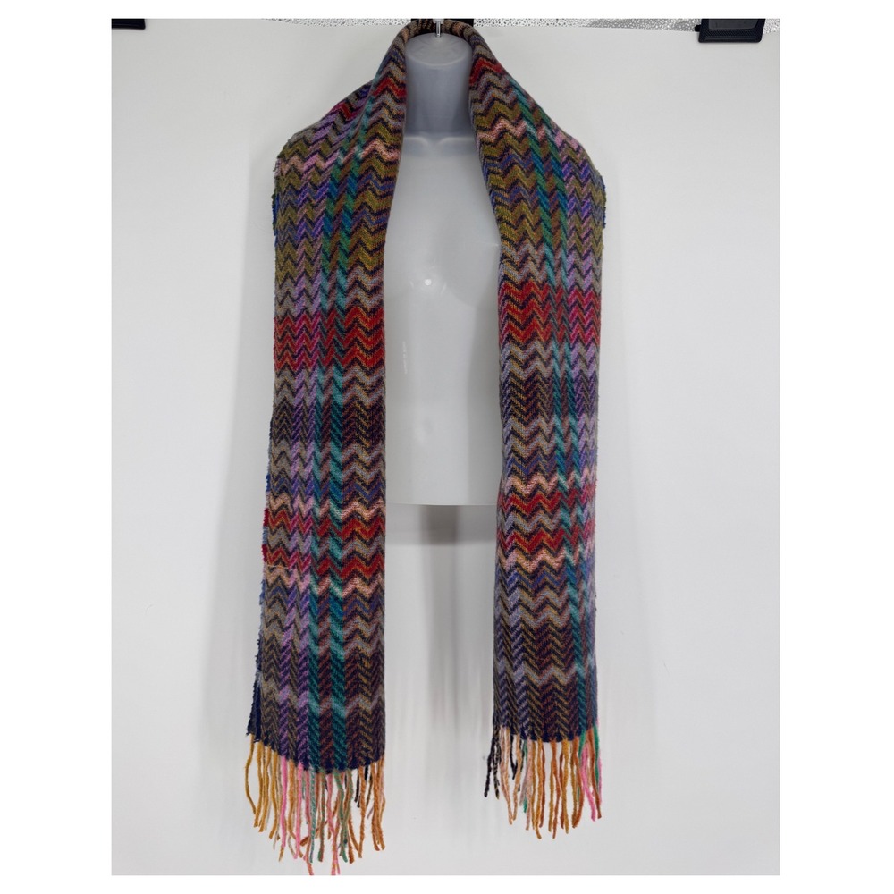 Natural Life Scarf Pashima Women OS Chevron Zigzag Multi Color Fringe  Boho Cozy